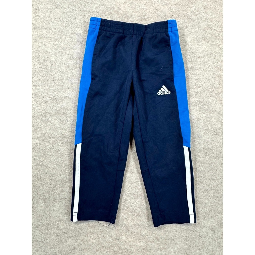 Adidas Boys Training Pants Navy Blue 3 Stripes Elastic Waist Size 2T AG5906